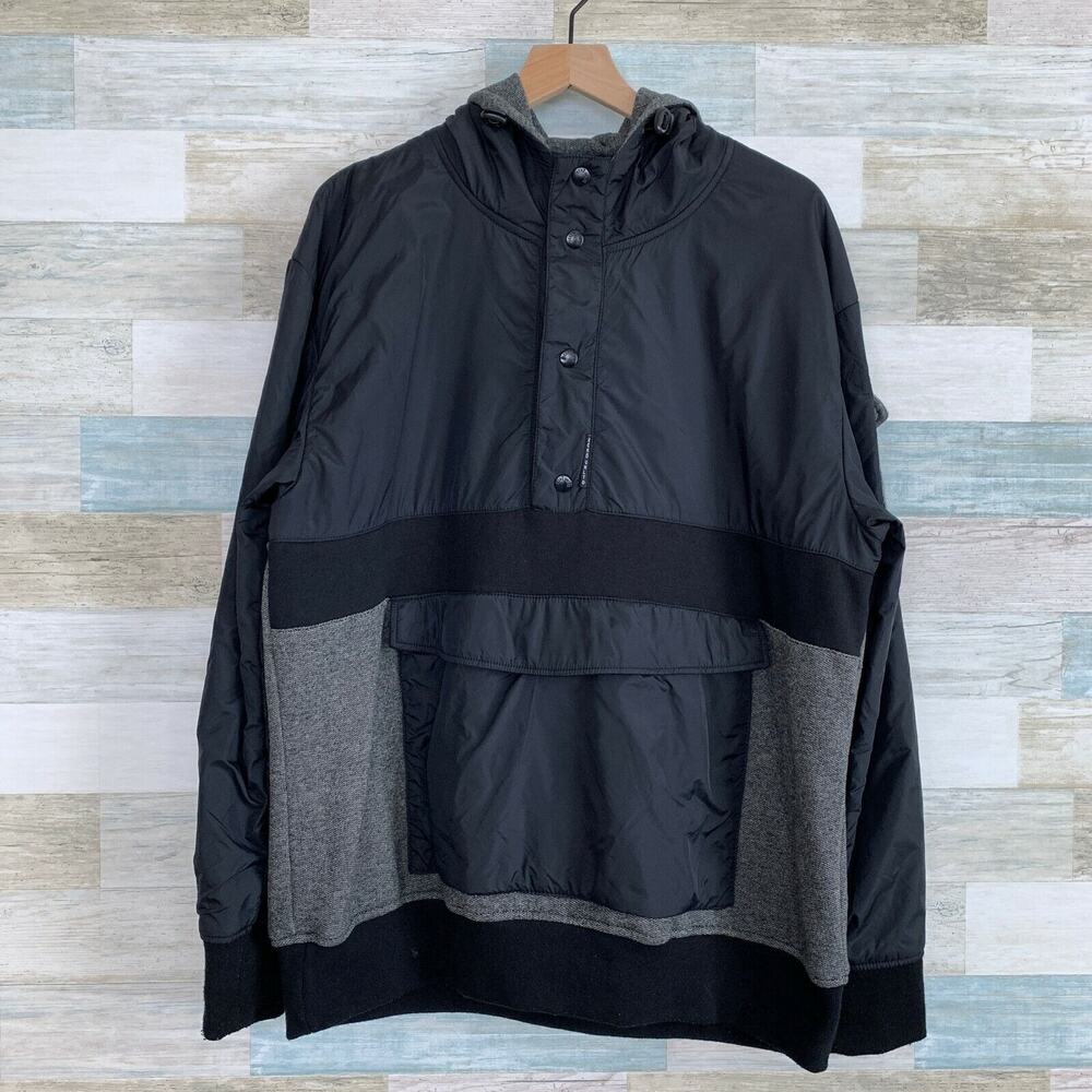 Ecko Unltd Half Snap Button Pullover Sweatshirt Jacket Black Gray Hooded Mens XL